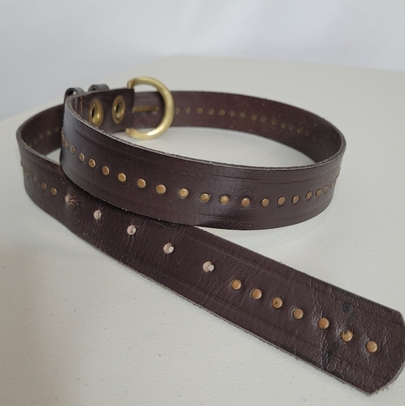 Multi Rivet Brazillian Leather Brown Pant Belt - Size M Unisex - Picture 2 of 7